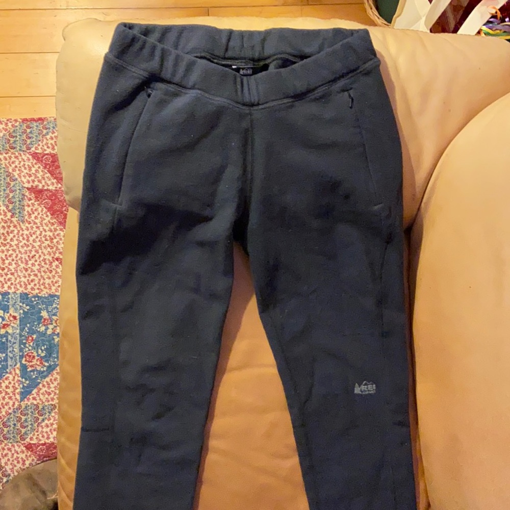 REI co-op 100% polyester Teton fleece layering pants black grey size small